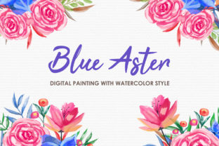 Blue Aster Watercolor Floral Style